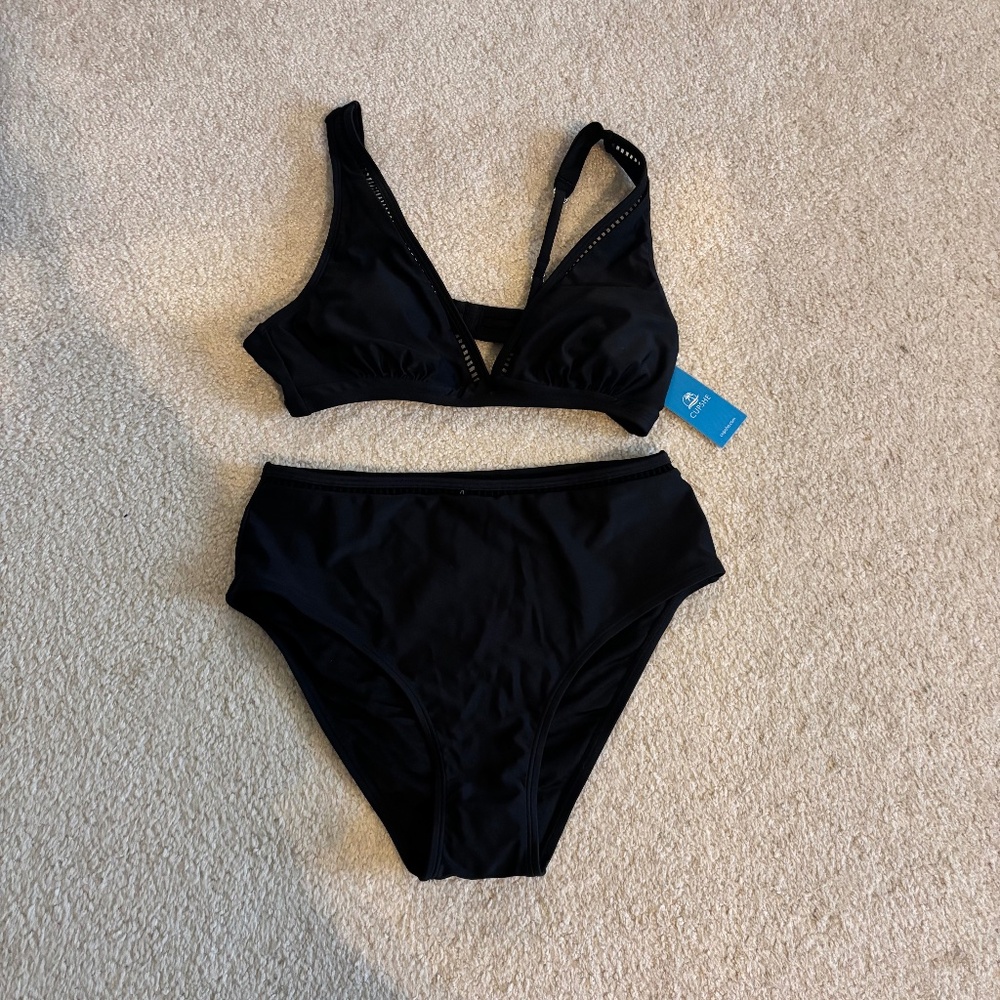 Cupshe NWT Black High Waisted Bikini Set Size M Two Piece Swimsuit